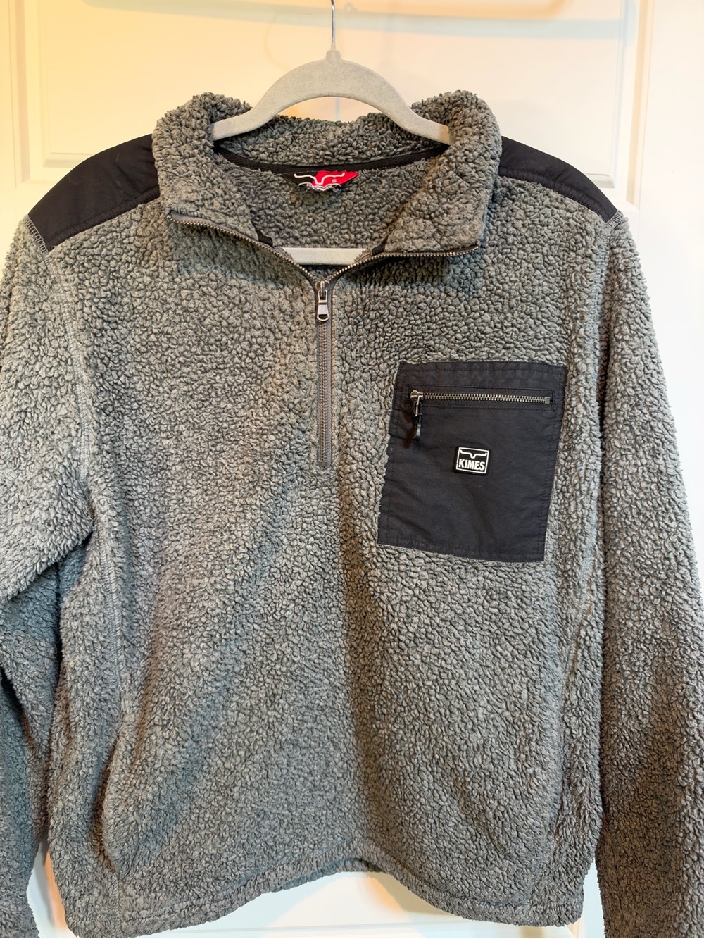 Kimes Ranch Men’s Gray Sherpa Half-Zip Pullover with Black Chest Pocket